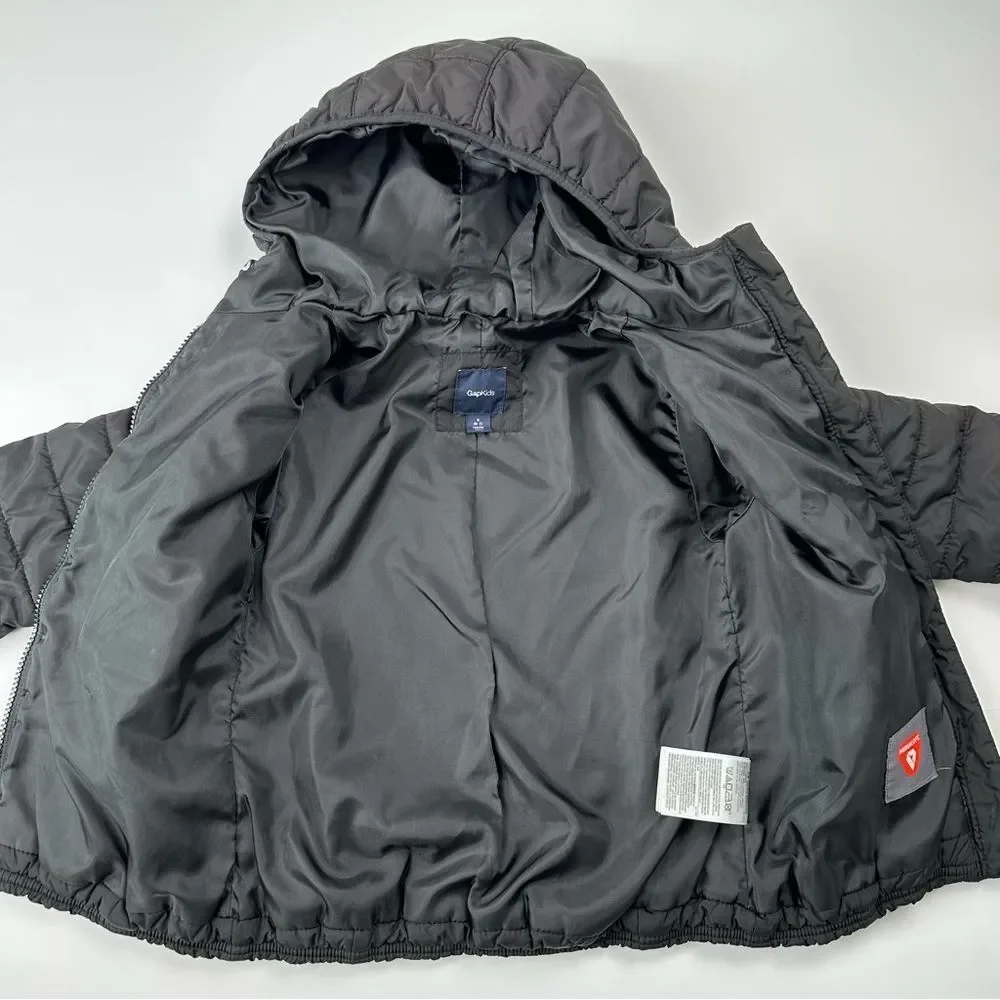 GapKids Unisex Primaloft Black Puffer Jacket Coat Hood SZ S (6-7) Zip Front
